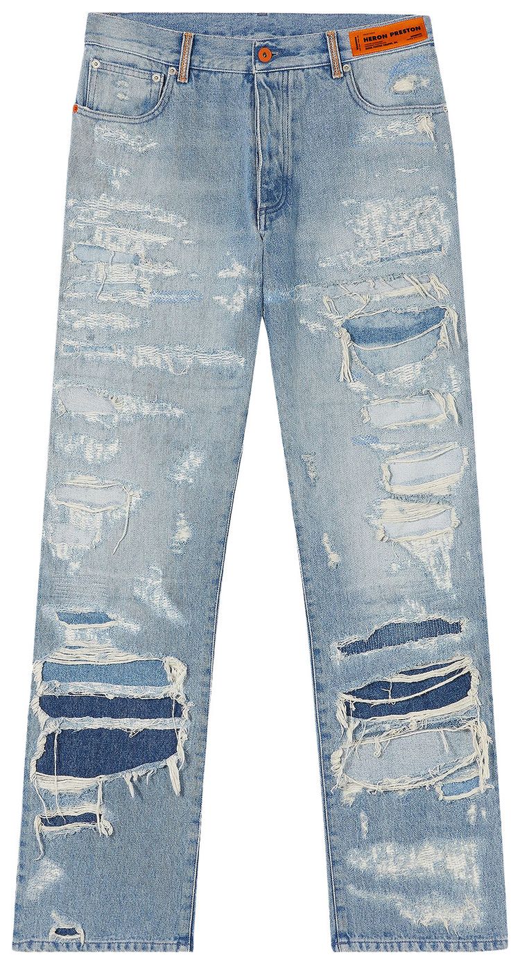 Heron Preston Super Distressed Reg 5 Pocket Jeans Vintage Blue