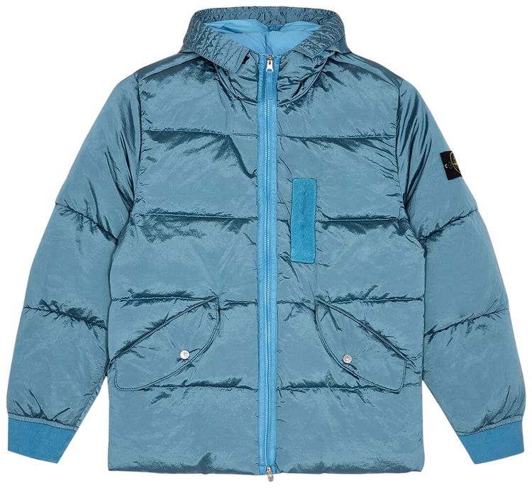 Stone Island Hooded Down Jacket Mid Blue