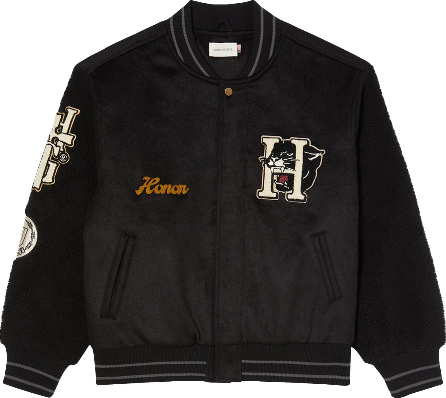 Buy Honor The Gift Letterman Jacket 'Black' - HTG220363 BLAC | GOAT