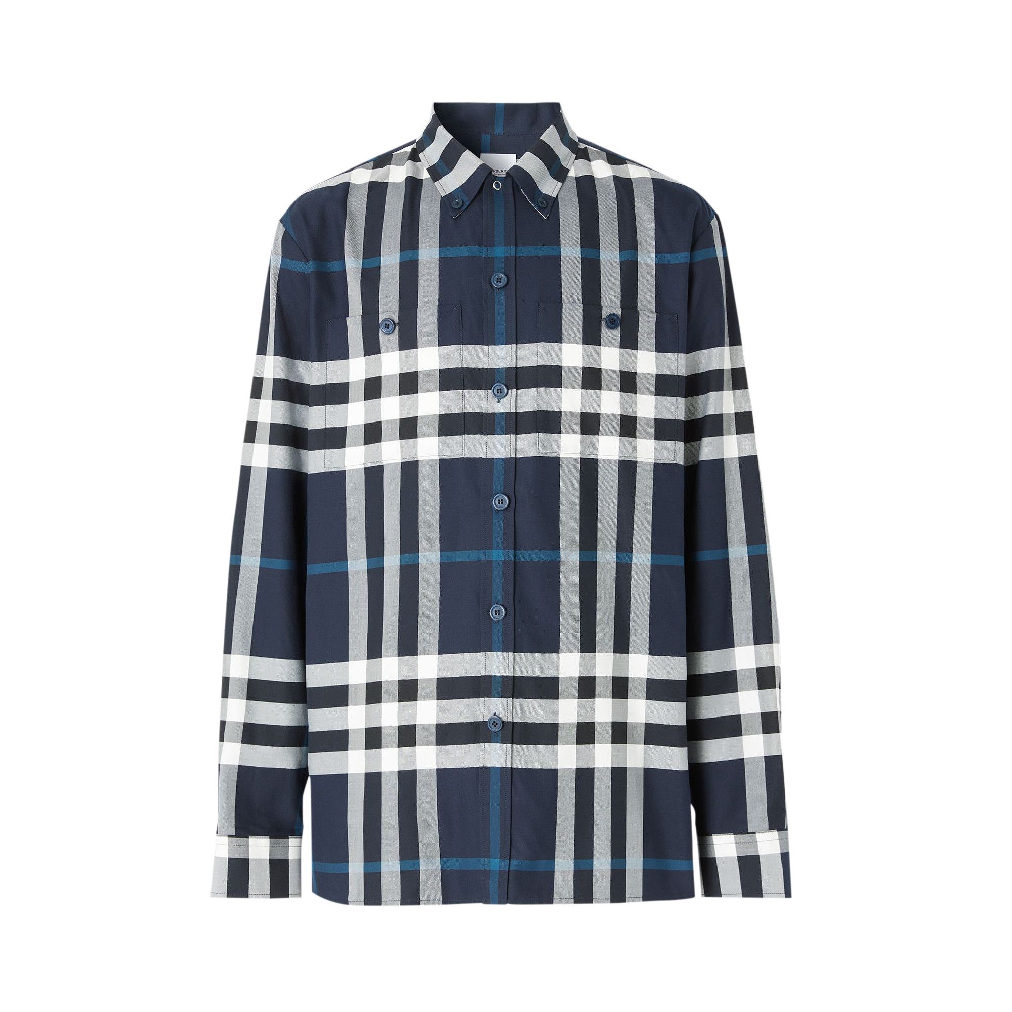 Buy Burberry Night Check Twill Shirt Dark Charcoal Blue White 8060699 GOAT CA