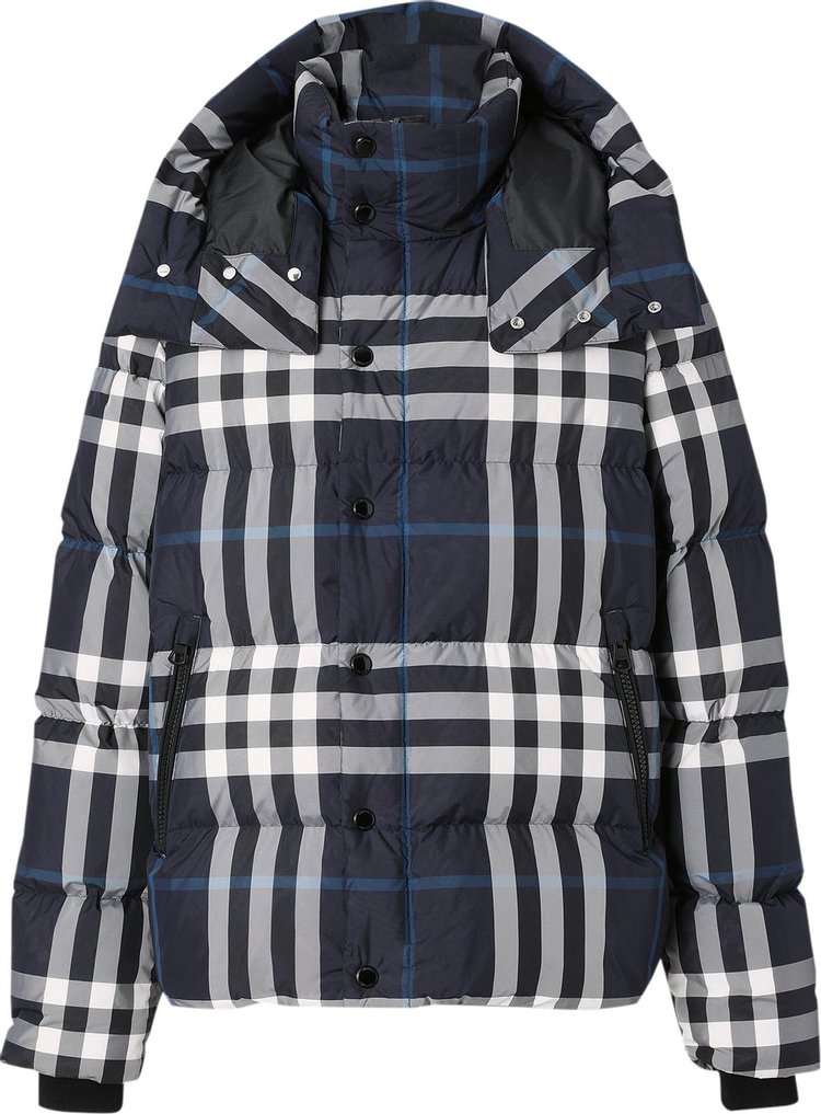 Burberry Detachable Hood Night Check Puffer Jacket 'Dark Charcoal Blue/White'