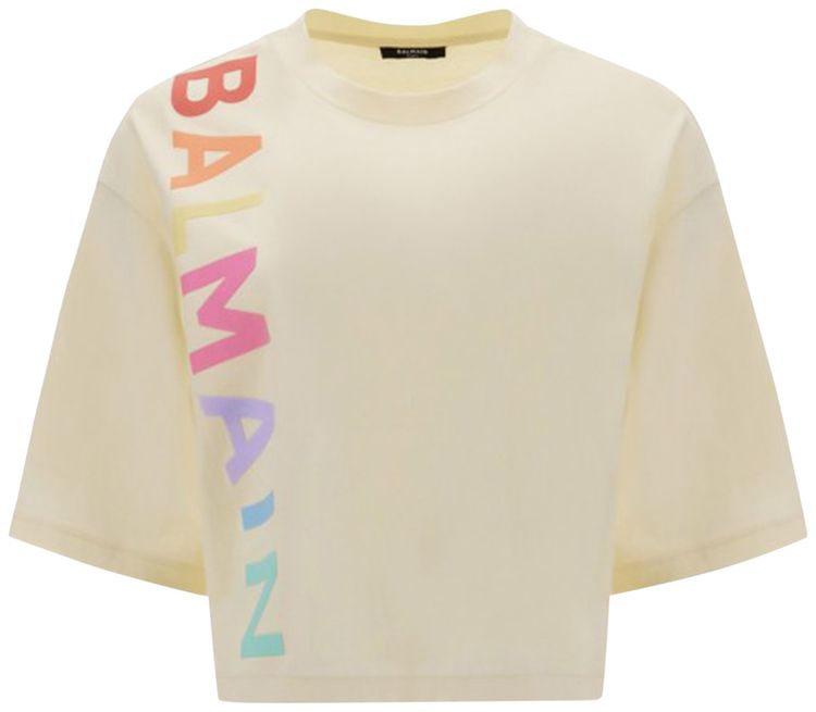 Balmain Short Sleeve Pop Cropped T Shirt multicolor