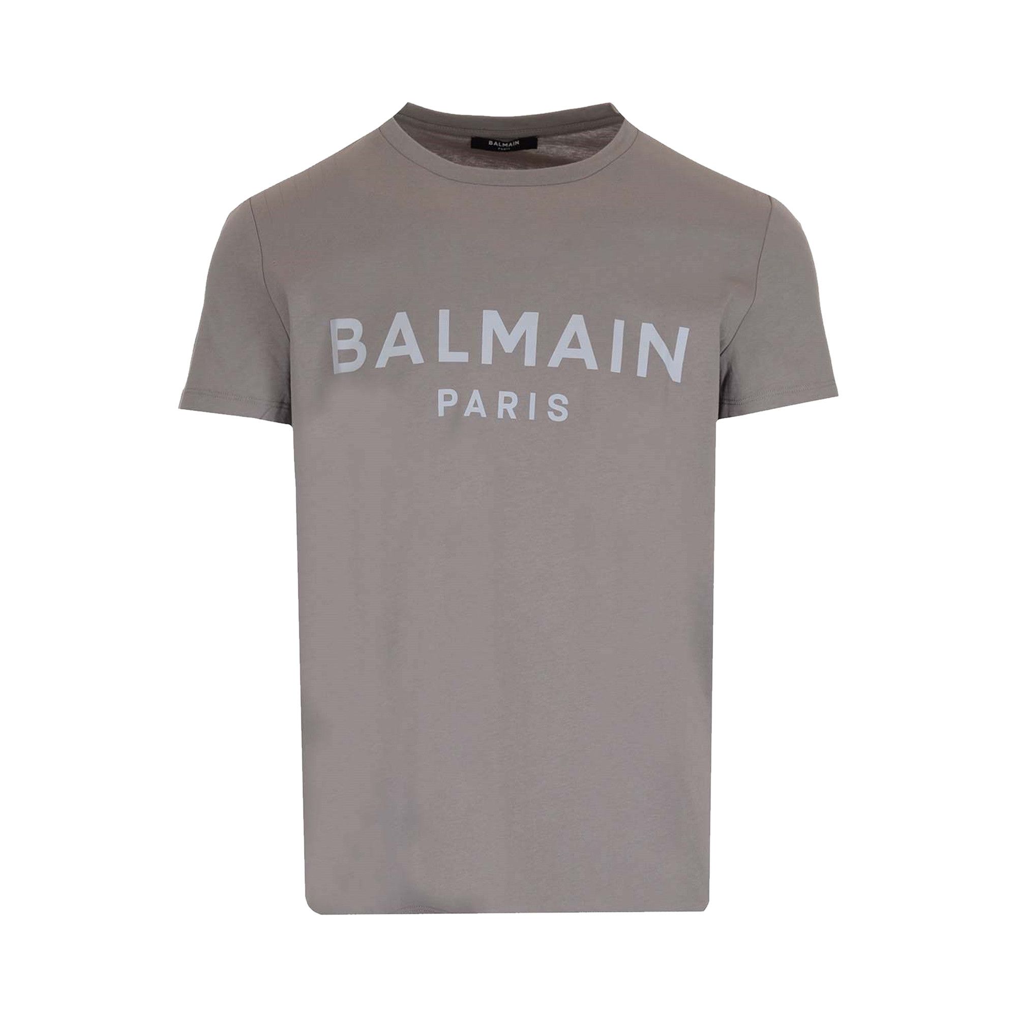 Balmain Printed T Shirt Gris Fonce Blau Clair