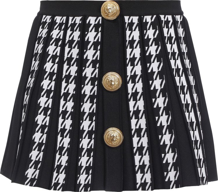 Balmain Houndstooth Pleated Knit Mini Skirt 'Noir/Blanc'