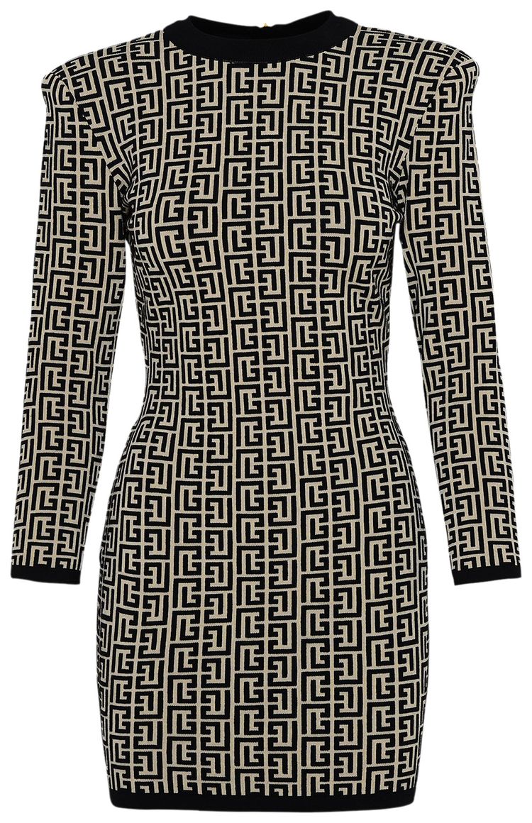 Balmain Long Sleeve Monogram Short Dress multicolor