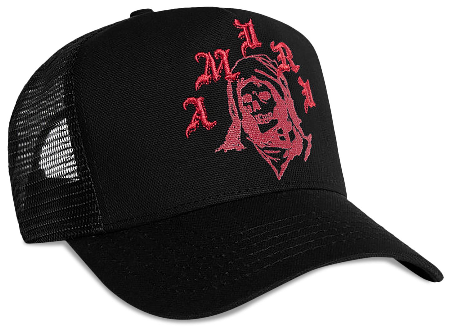 Amiri Reaper Branded Logo Black Trucker Hat