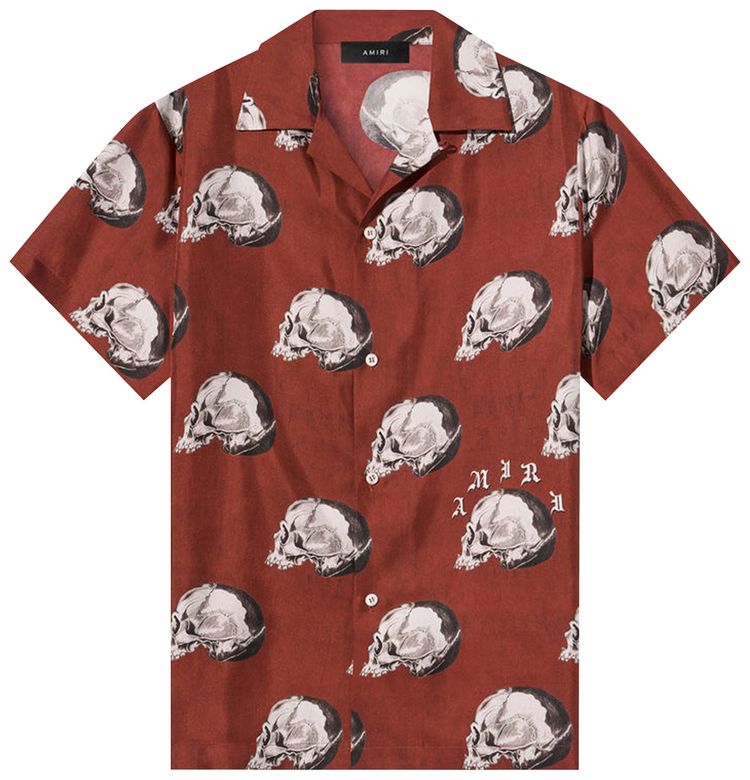 Amiri All Over Skull Bowling Shirt Red