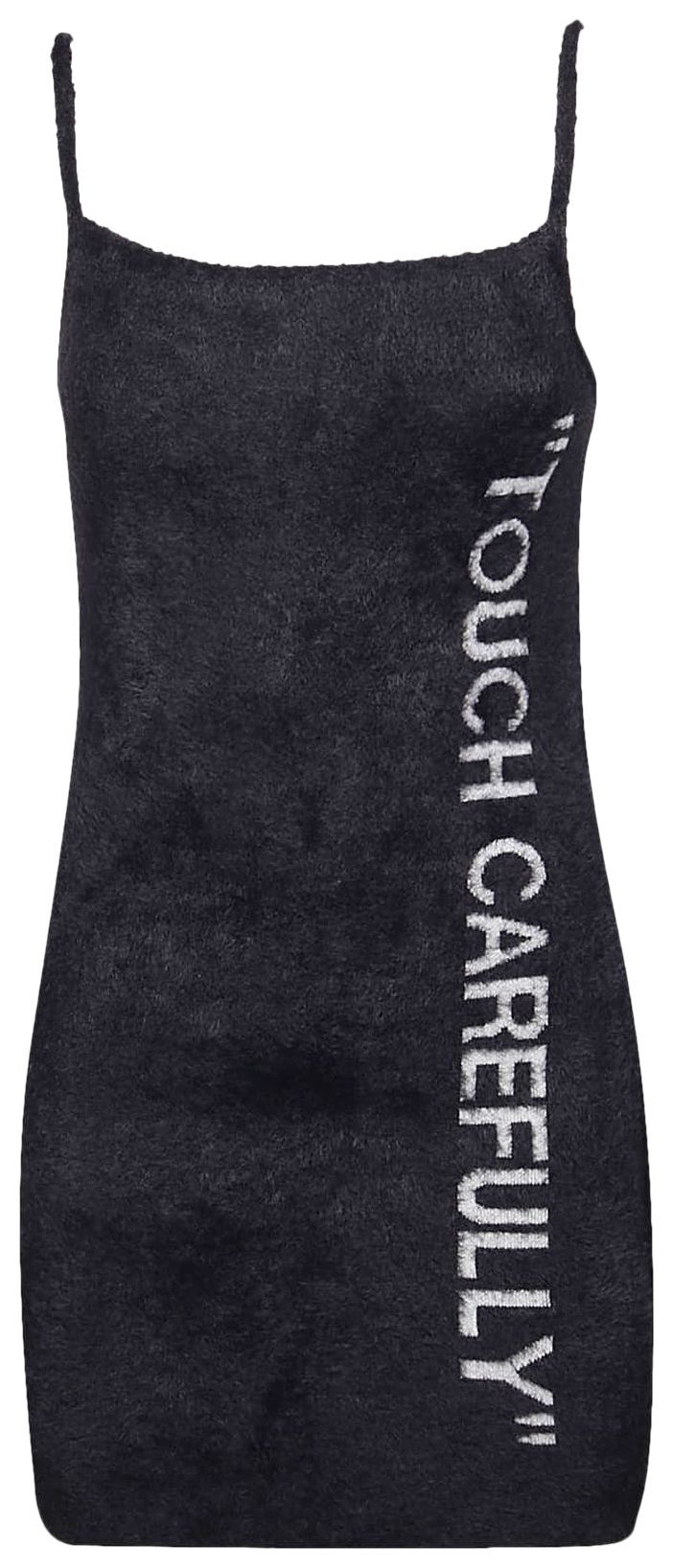 Off White Quote Fuzzy Mini Dress BlackWhite