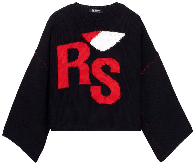 Raf Simons Loose Fit Cropped Wool Jacquard Sweater Black
