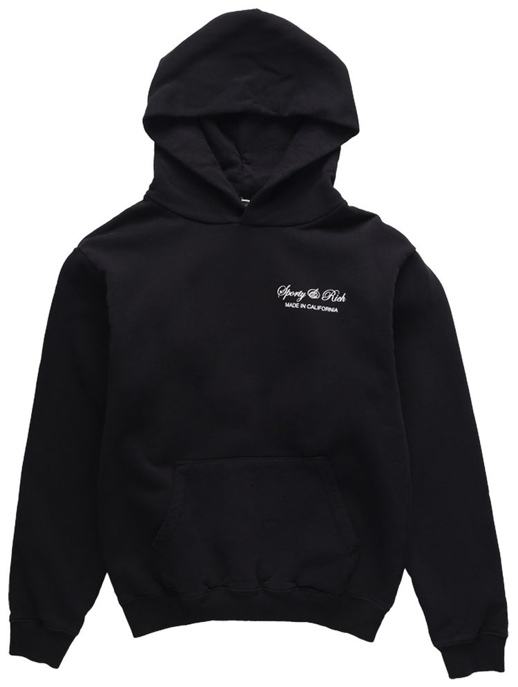 Sporty  Rich Script Logo Hoodie BlackWhite