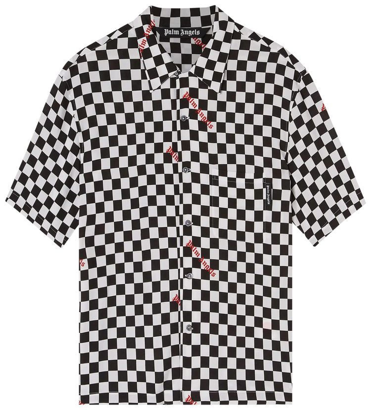 Palm Angels Damier Print Bowling Shirt BlackRed