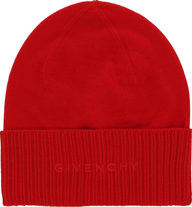 Givenchy Embroidered Logo Wool Beanie Red