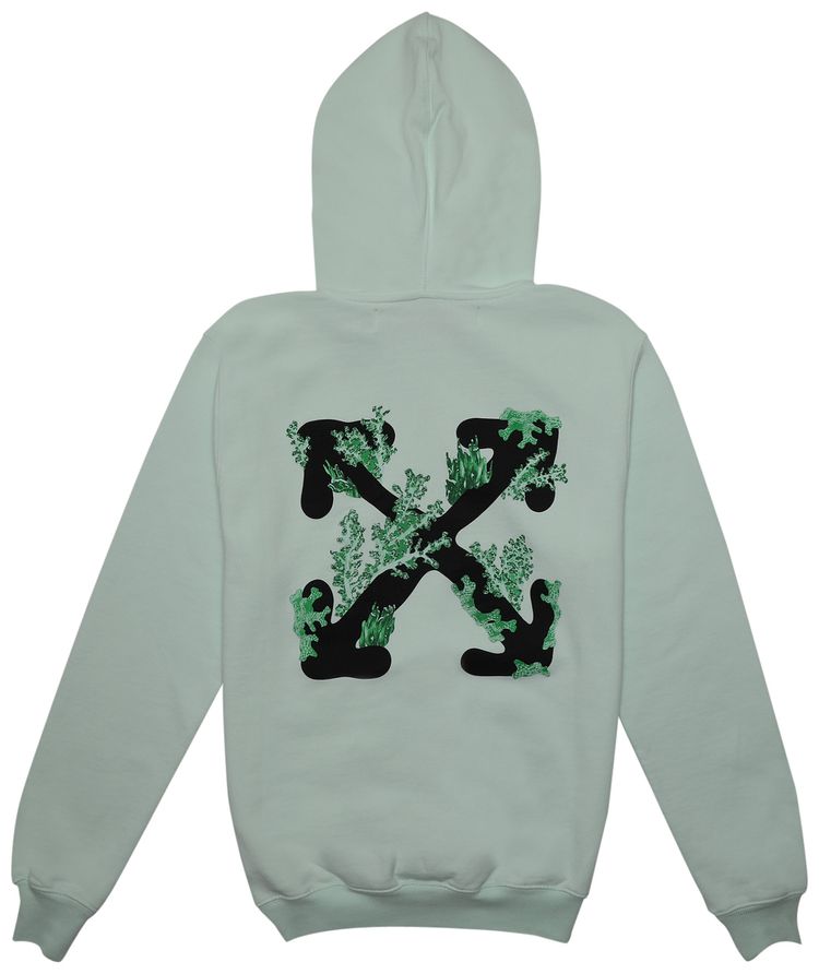 Off White Corals Print Regular Hoodie Light Blue