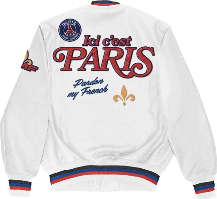 Paris Saint Germain x Pardon My French Varsity Jacket White