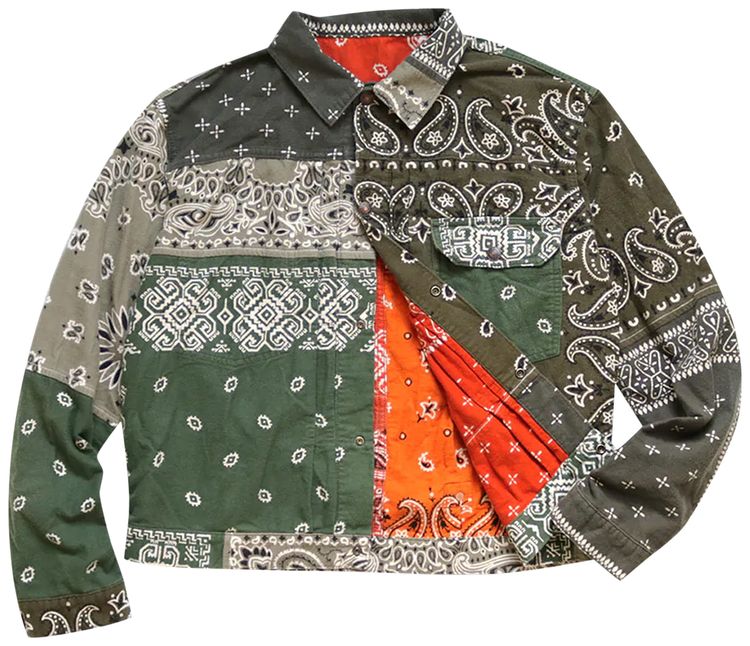 Kapital Flannel Reversible Bandana 1st Jacket KhakiOrange