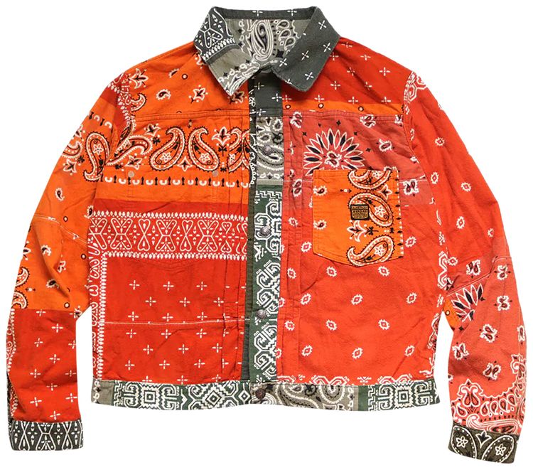 Kapital Flannel Reversible Bandana 1st Jacket KhakiOrange