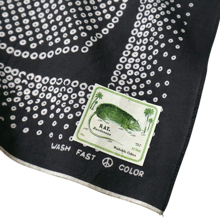Kapital Fastcolor Selvedge Bandana Love Cat Embroidery Black