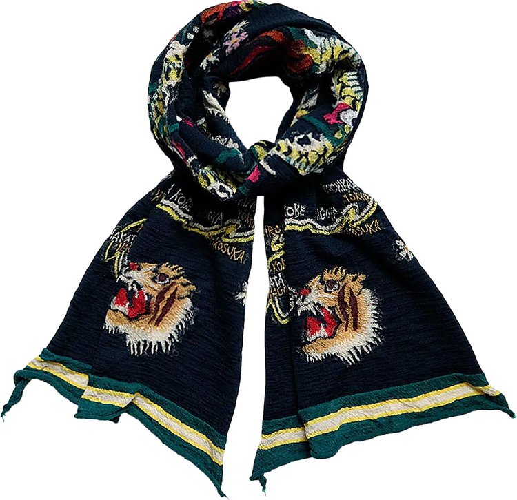 Kapital Fulling Wool Happy Scarf Souvenir Black