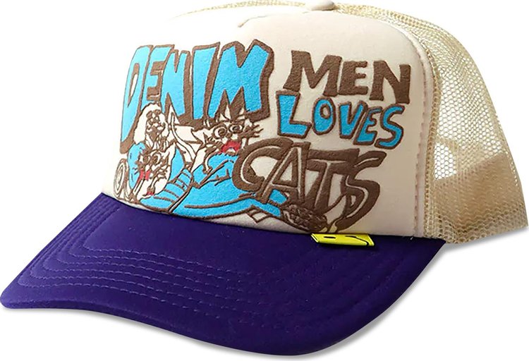 Kapital Denim Men Love Cats Trucker Cap EcruPurple