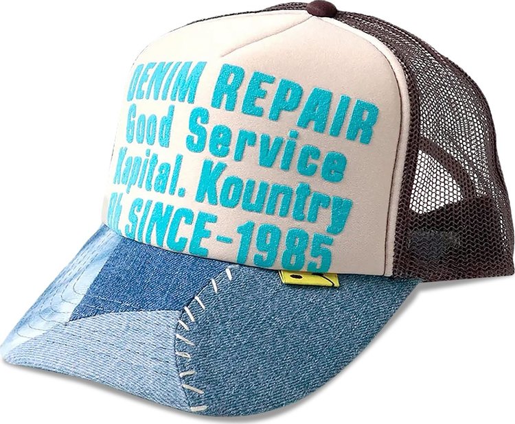 Kapital Denim Repair Service Denim Re-Construct Trucker Cap 'Ecru/Brown'