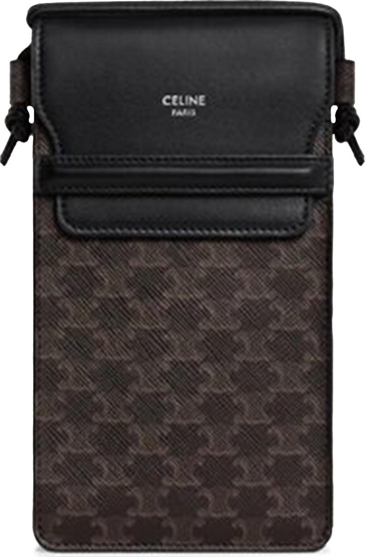 Celine Phone Pouch with Flap Black Triomphe Canvas Lambskin – Coco