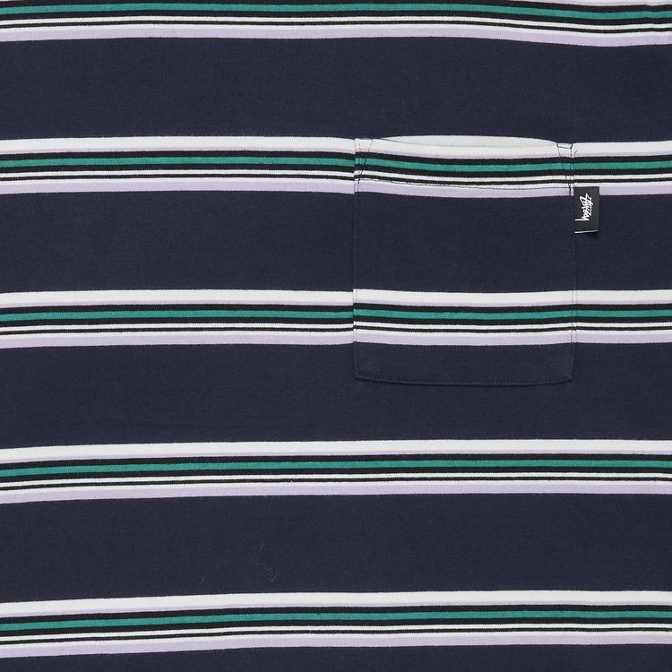 Stussy Malcom Stripe Crew Tee Navy