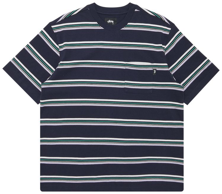Stussy Malcom Stripe Crew Tee Navy