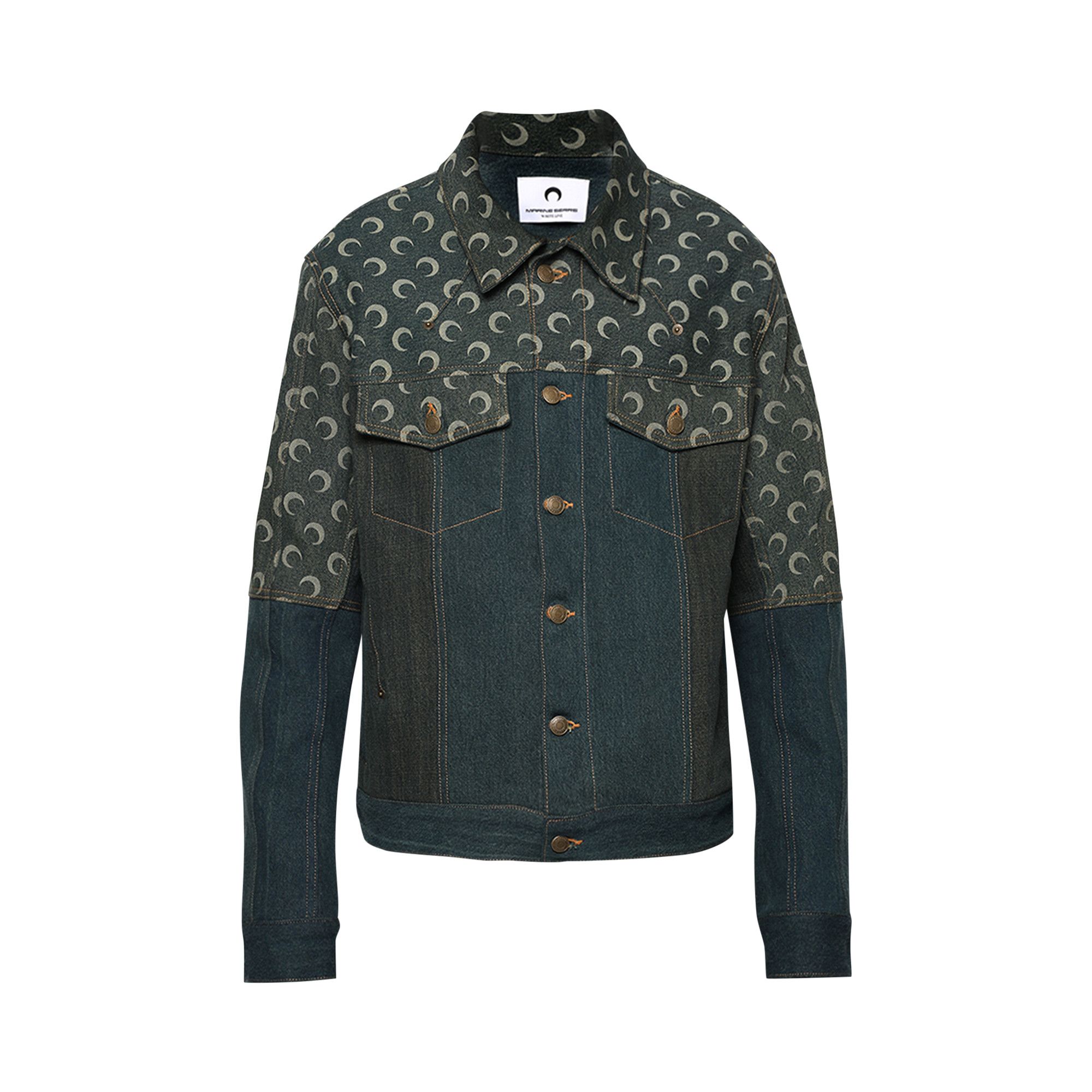 服/ファッション Marine Serre Moon Print Denim Jacket Yellow Green L Marine Serre Moon Print Denim Jacket Yellow Green L