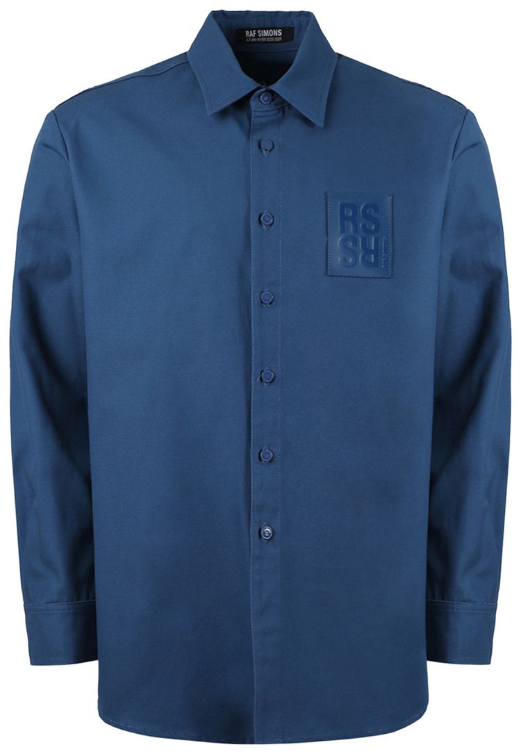 Raf Simons Straight Fit Denim Shirt With R Pin In Back Blue
