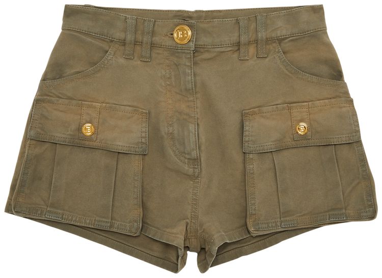 Balmain Short Cargo Denim Shorts Taupe