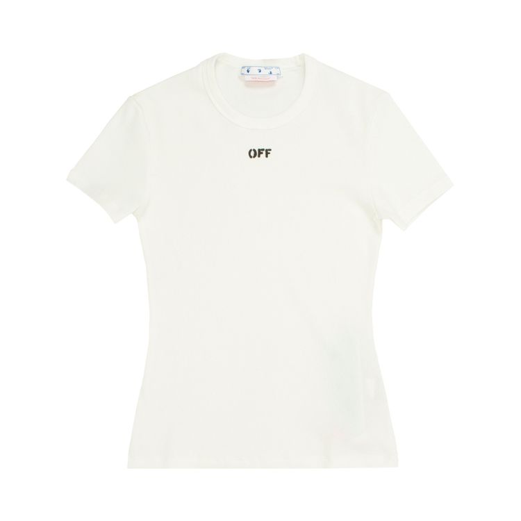 Off White Ribbed Basic Tee WhiteBlack