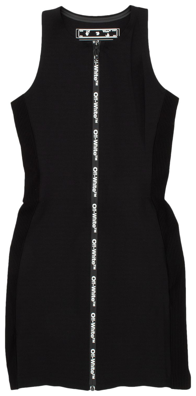 Off White Scuba Logo Zip SL Mini Dress Black