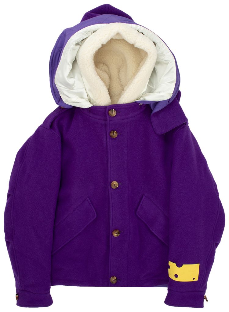 Off White Wool Hooded Short Parka Violet