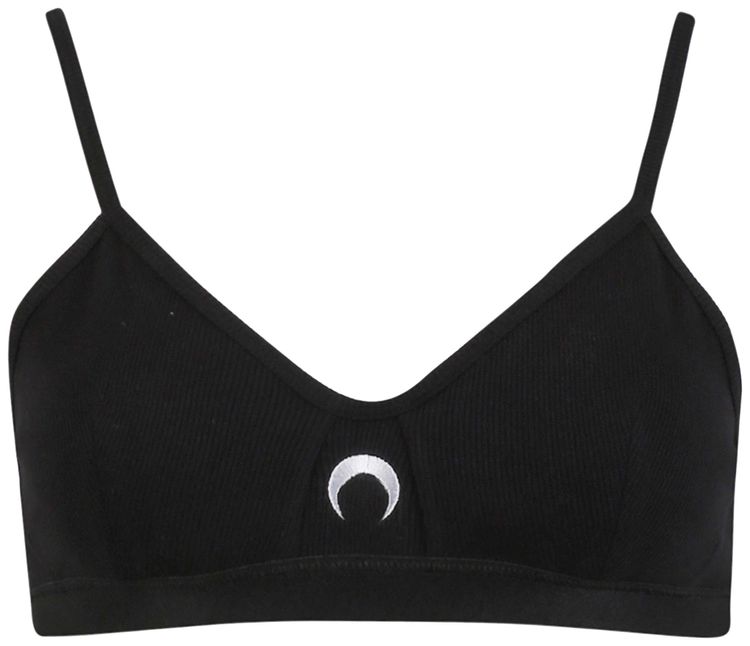 Marine Serre Ribbed Cotton Branded Bra Black