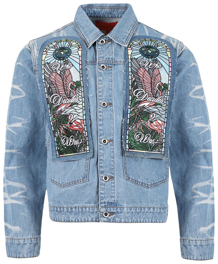 Who Decides War Flamingo Embroidered Trucker Stonewash