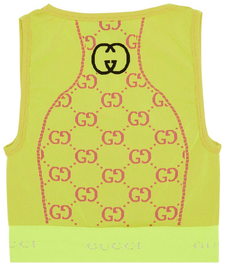 Gucci GG Jersey Jacquard Sleeveless Top Fluorescent YellowPink