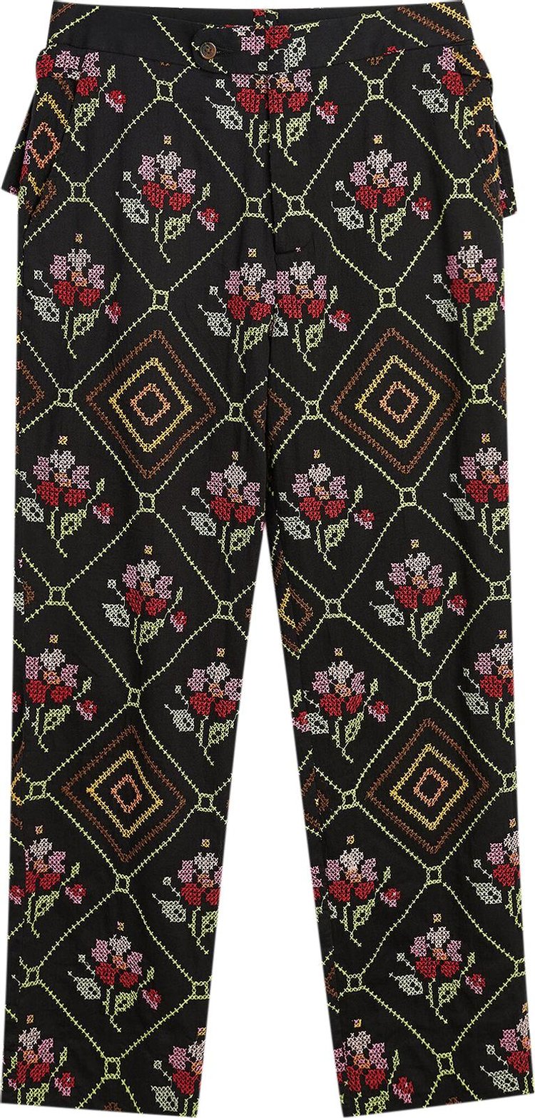 Bode Embroidered Needlepoint Begonia Trousers 'Black'