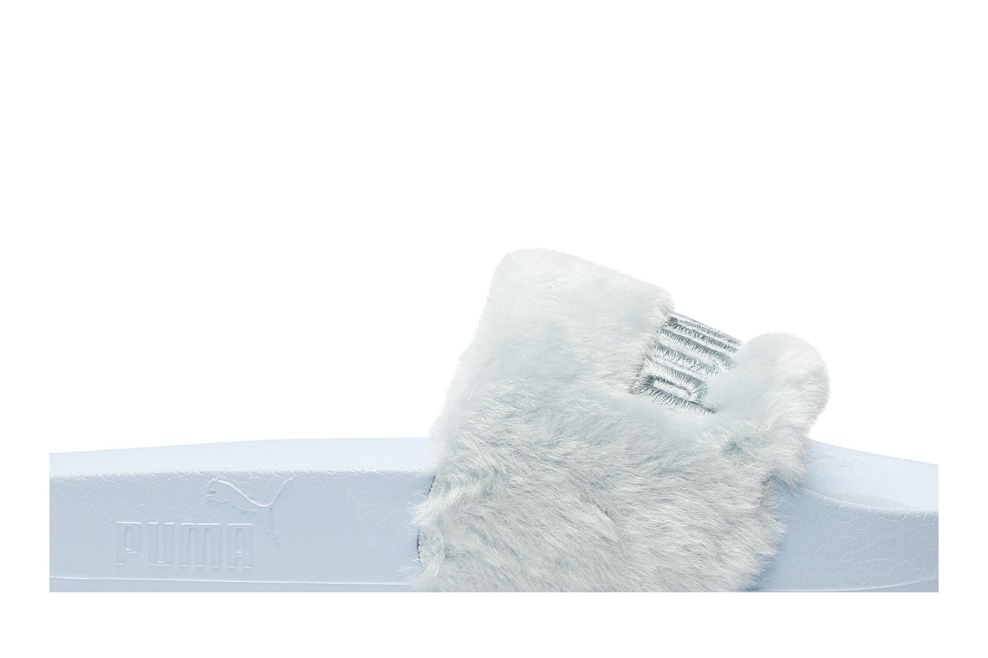 Blue puma fur slides cheap