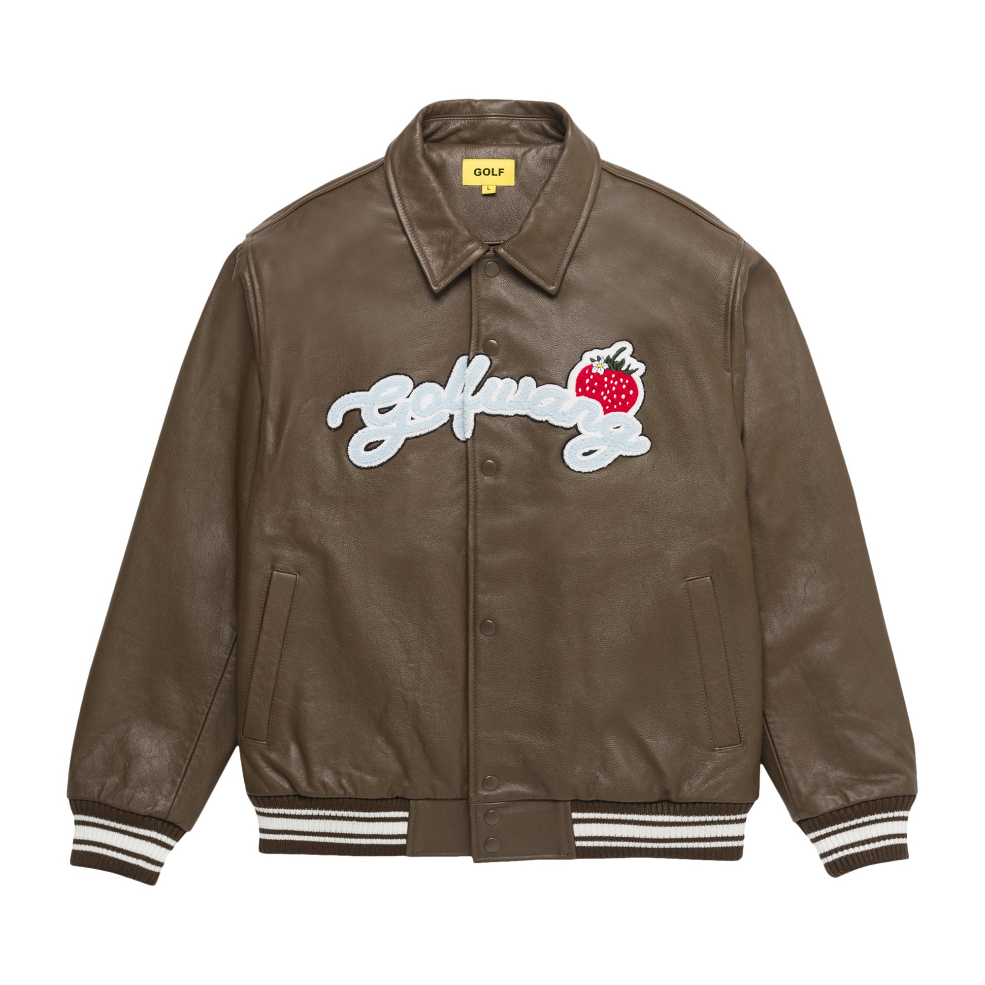 Buy GOLF WANG Strawberry Leather Jacket 'Brown/Ivory/Light Blue ...
