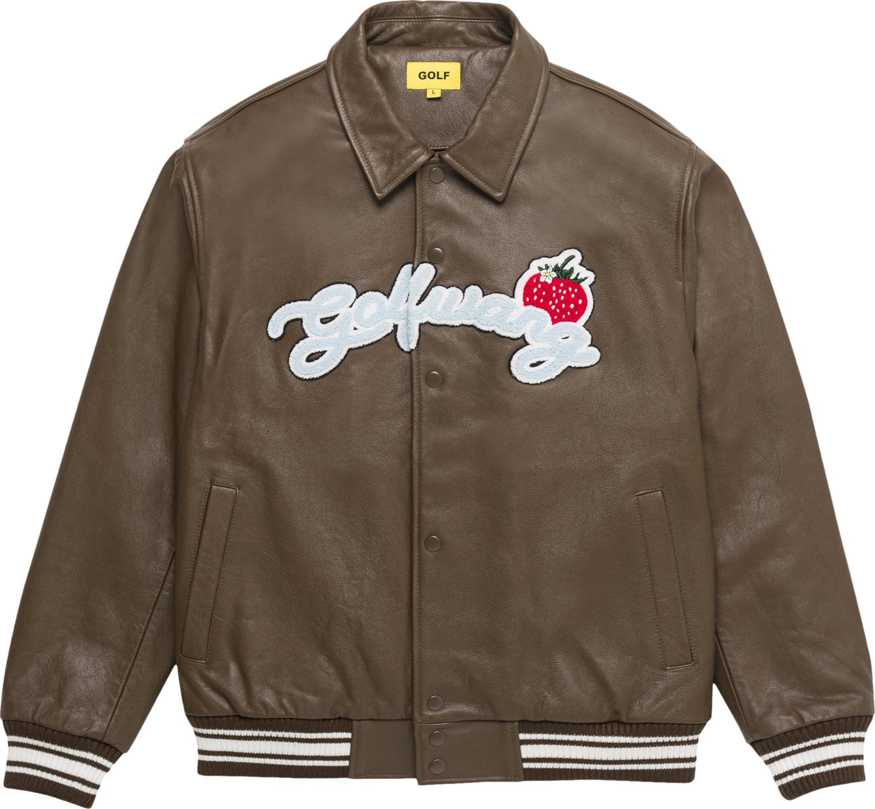 GOLF WANG Strawberry Leather Jacket 'Brown/Ivory/Light Blue' | GOAT