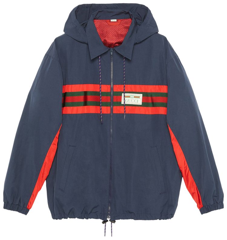 Gucci Nylon Jacket With Web and Gucci Label Blue