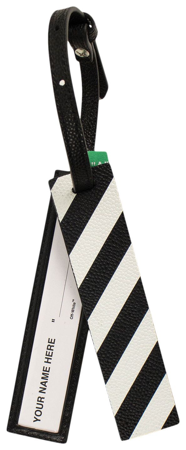 Off White Diagonal Leather Travel Tag BlackWhite