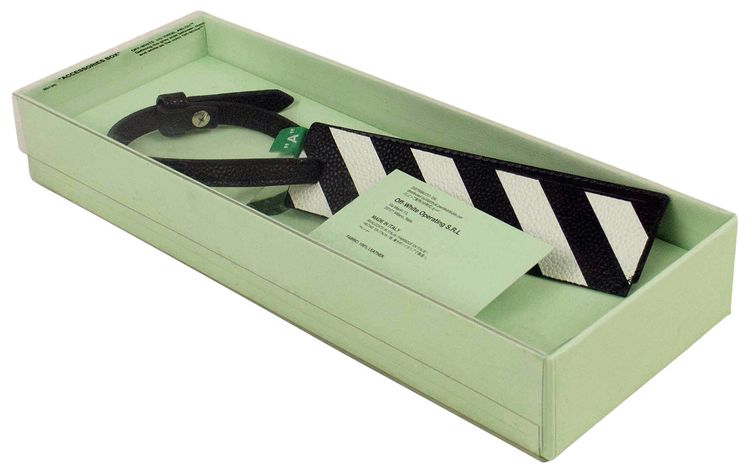 Off White Diagonal Leather Travel Tag BlackWhite
