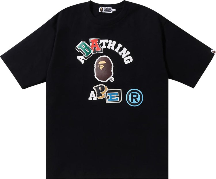 Buy BAPE Multi Fonts Relaxed Fit College Heavy Weight Tee 'Black ...