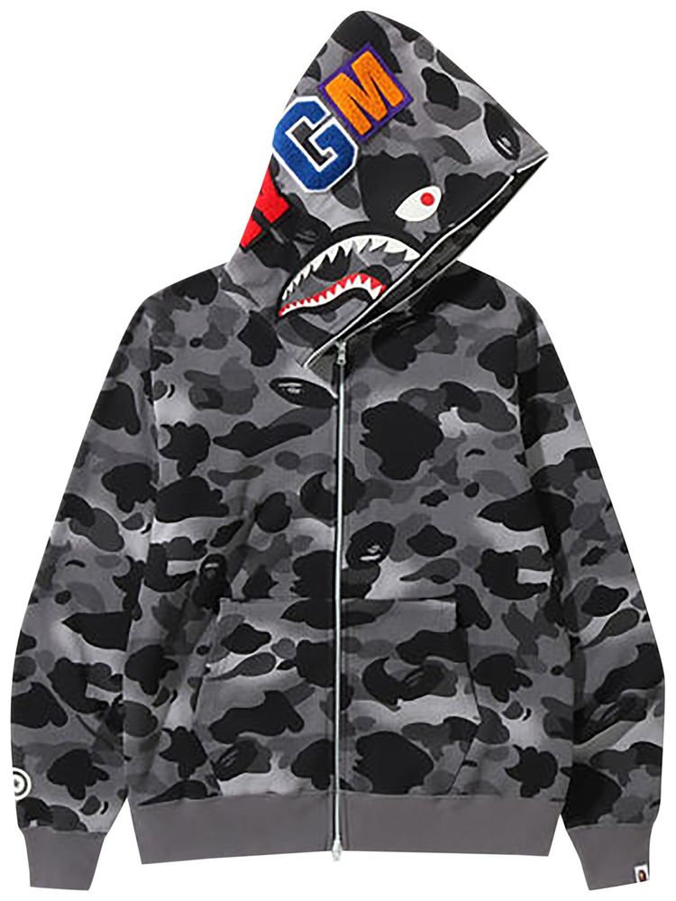 BAPE Grid Camo Shark Full Zip Hoodie Black