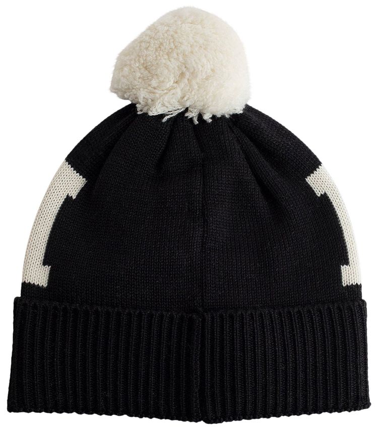 Palm Angels Logo Knitted Pompom Beanie BlackWhite