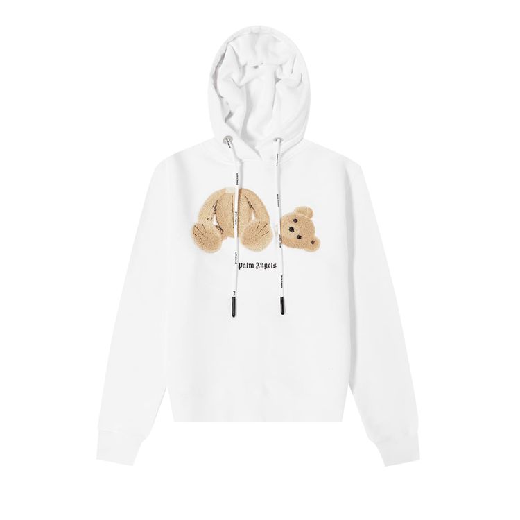 Palm Angels Bear Printed Hoodie WhiteBrown