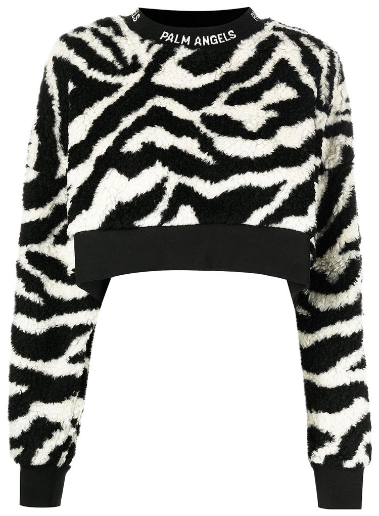 Palm Angels Zebra Print Cropped Crew BlackWhite