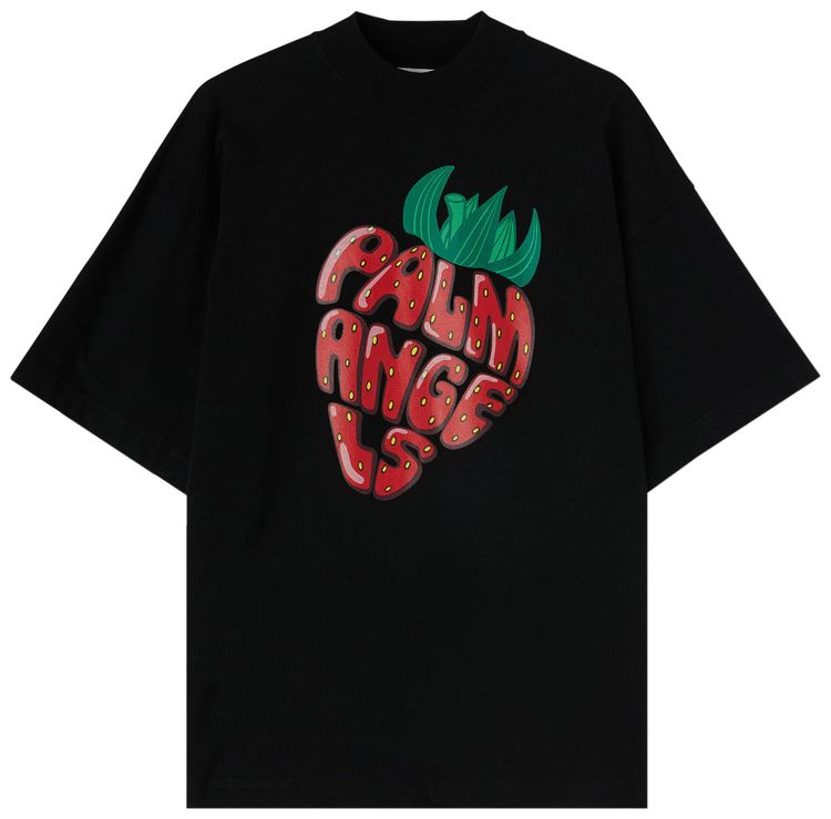 Palm Angels Strawberry Printed Loose T Shirt BlackRed