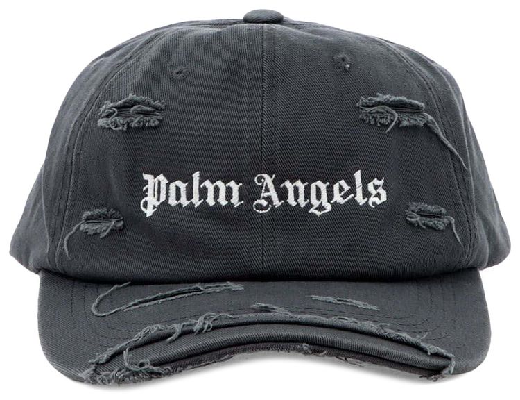 Palm Angels Ripped Logo Cap Dark Grey